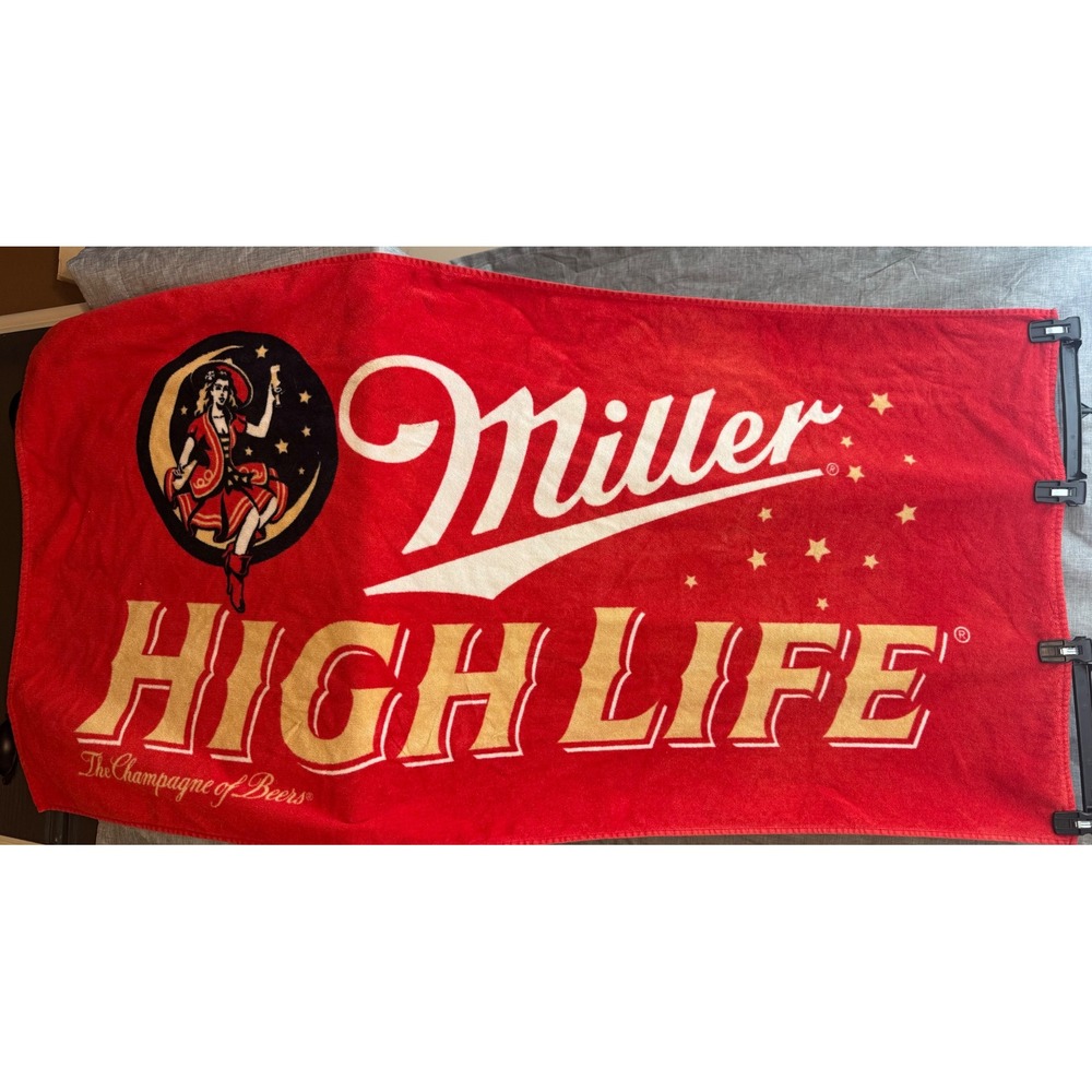 MILLER HIGH LIFE BEER TOWEL POOL TIKI PUB BAR WALL WOMAN ON MOON MEMORABILIA VTG